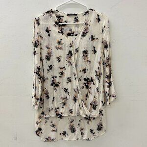 Floral Cream Blouse 3/4 Sleeves with Embroidered Texture